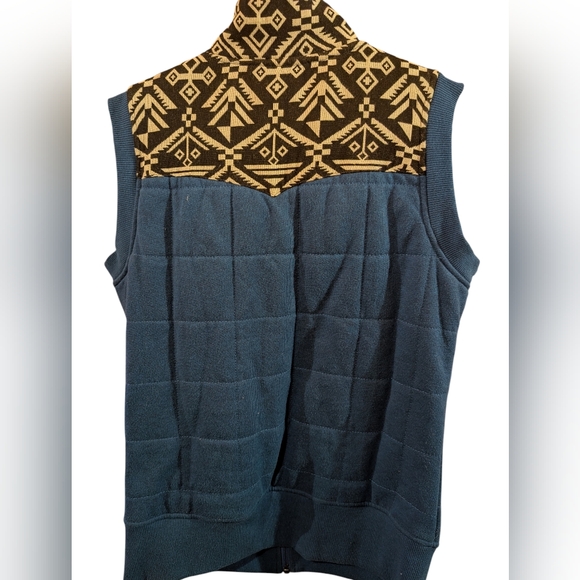Blue Quilted Vest with Patterned Accents - Picture 2 of 3